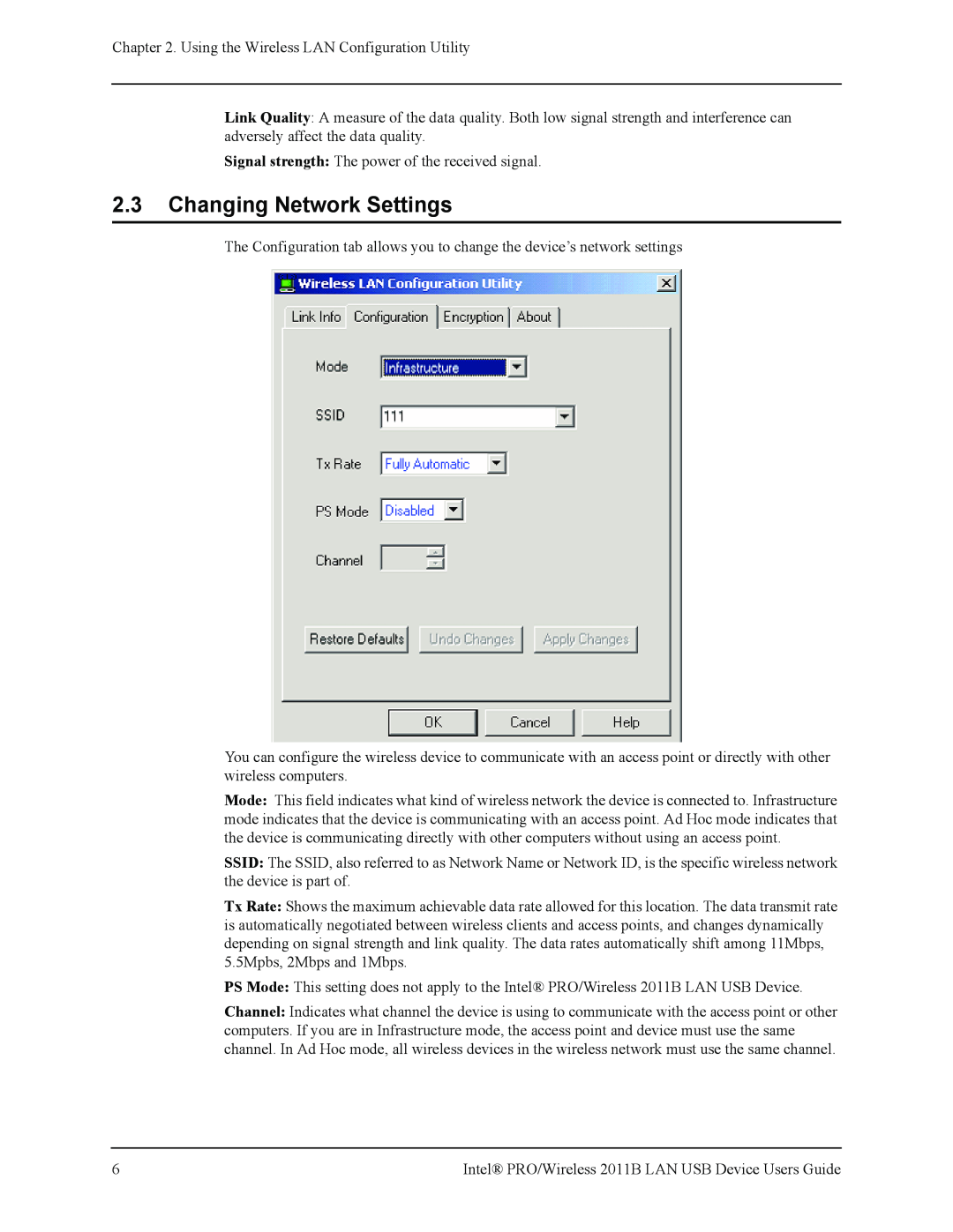 Intel 2011B manual 2.3Changing Network Settings 