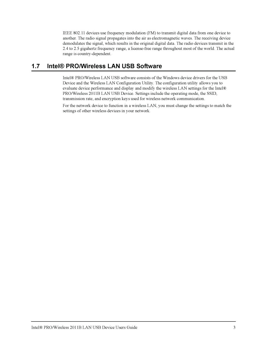 Intel 2011B manual 1.7Intel PRO/Wireless LAN USB Software 