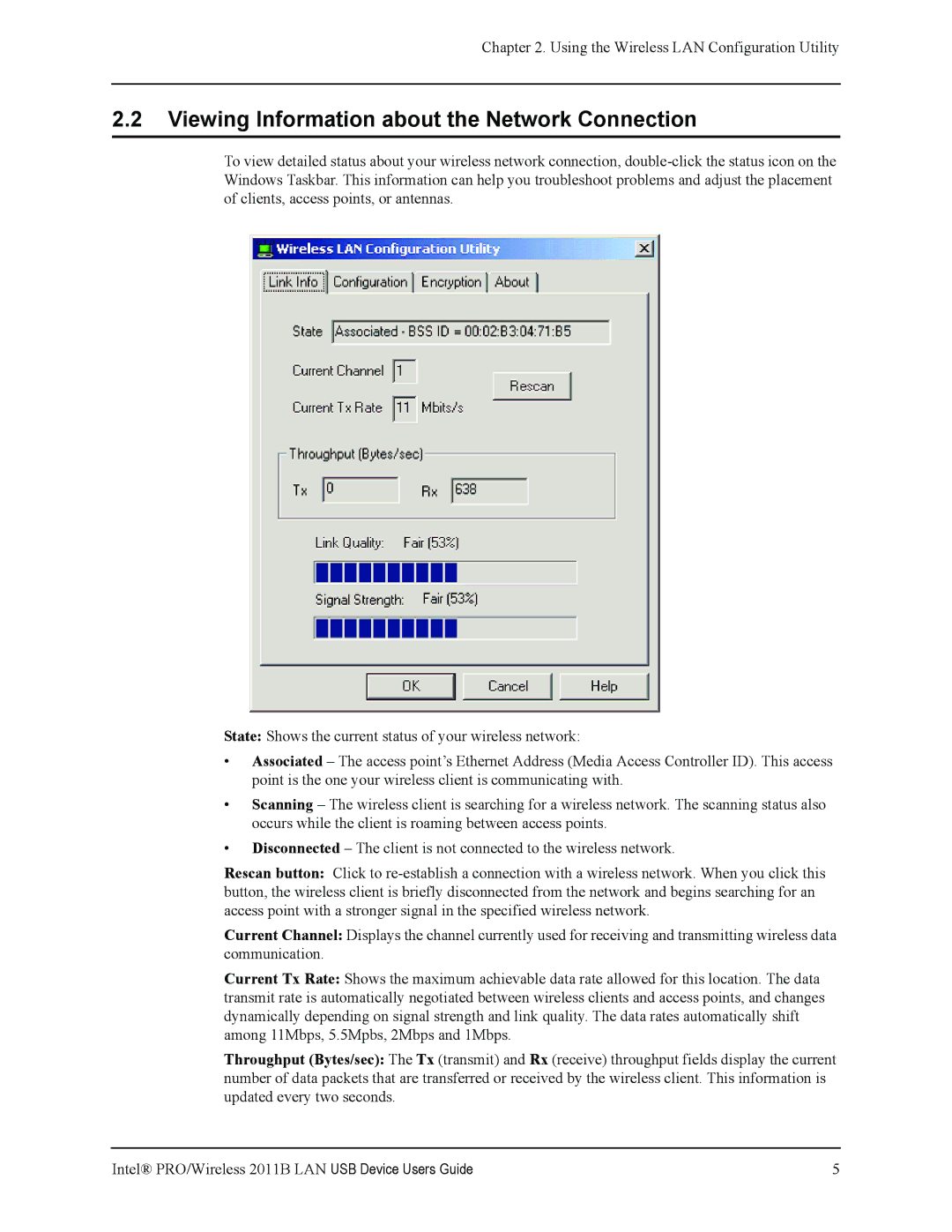 Intel 2011B manual Viewing Information about the Network Connection 