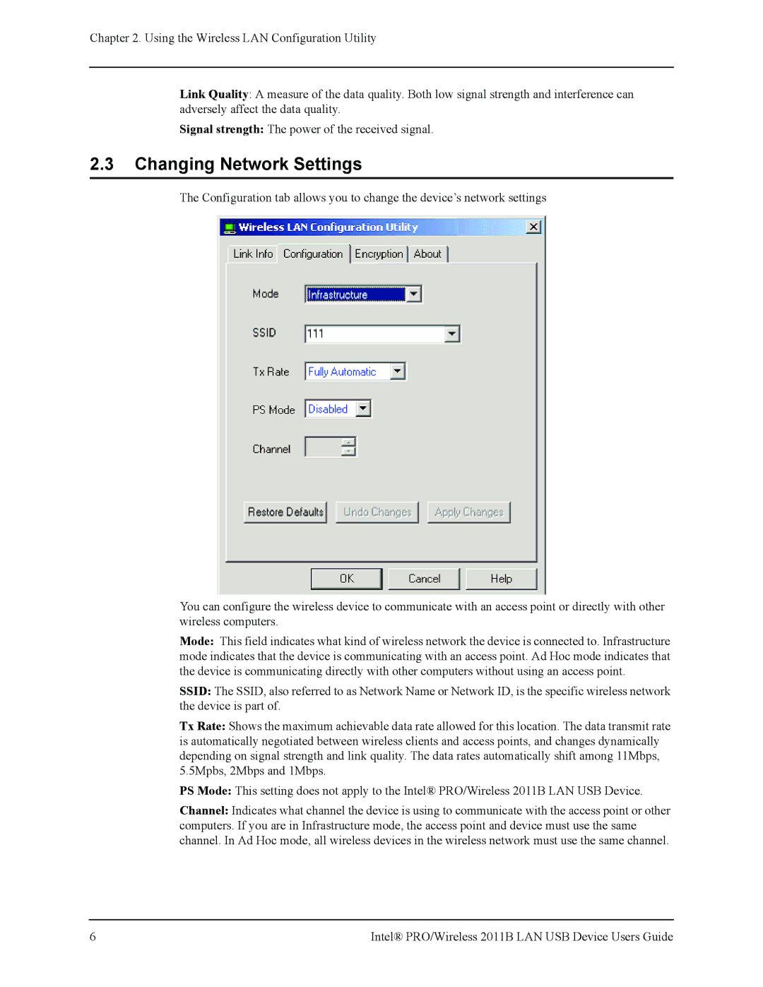 Intel 2011B manual Changing Network Settings 