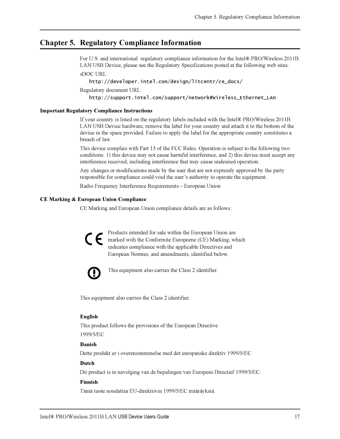 Intel 2011B manual Regulatory Compliance Information 