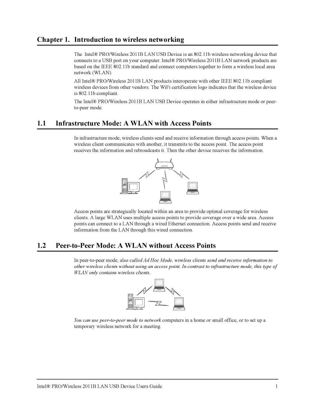 Intel 2011B manual Introduction to wireless networking, Infrastructure Mode a Wlan with Access Points 