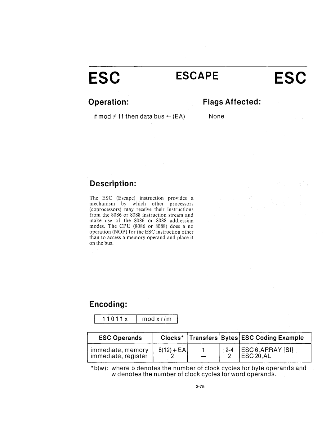 Intel 210200-002 manual Escape, ESC 20,AL 