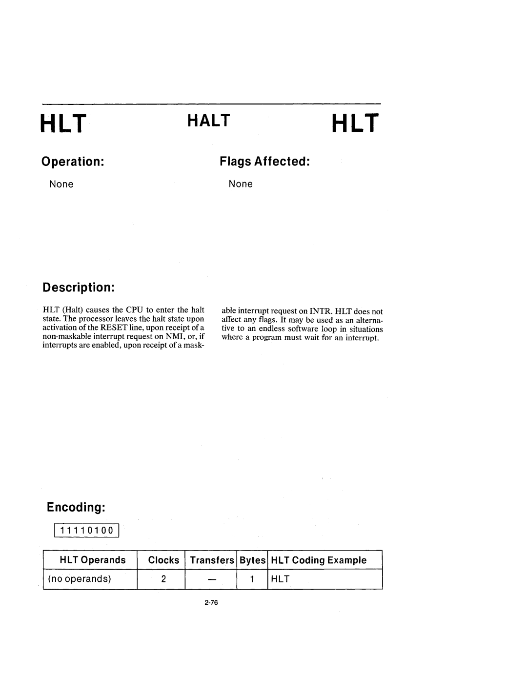 Intel 210200-002 manual Halthlt, 11110100 