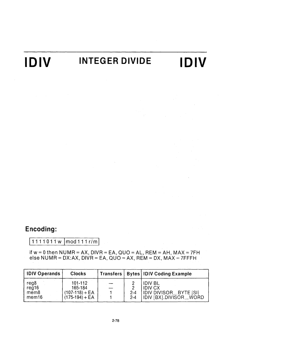 Intel 210200-002 manual Integer Divide 