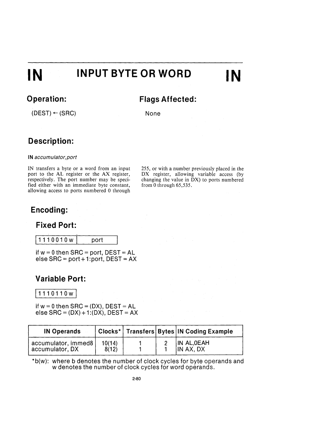 Intel 210200-002 manual Input Byte or Word, Accumulator,port 