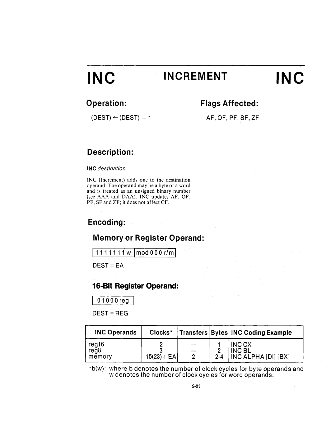 Intel 210200-002 manual Incrementinc, INC destination 