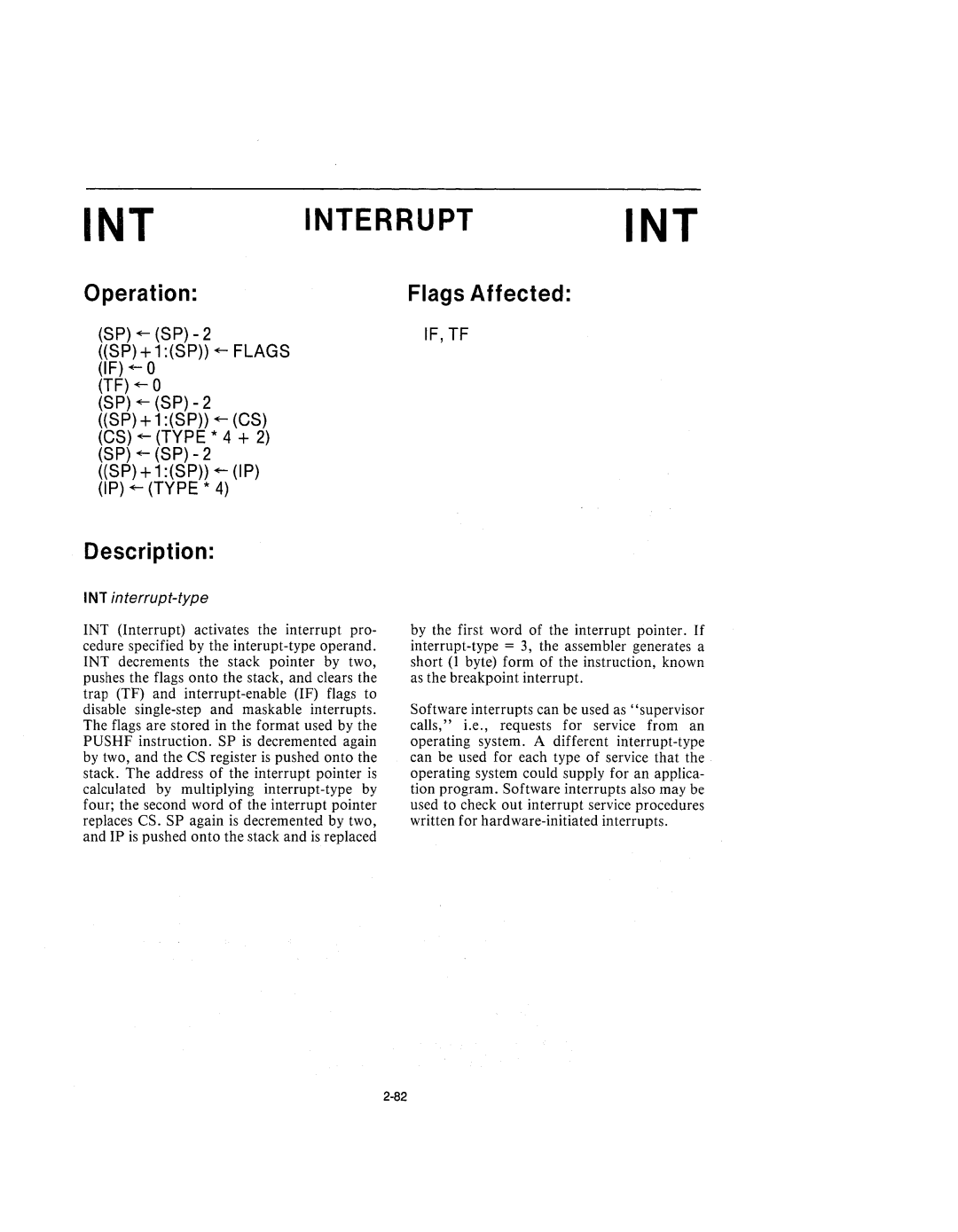 Intel 210200-002 manual Interrupt, INT interrupt-type 