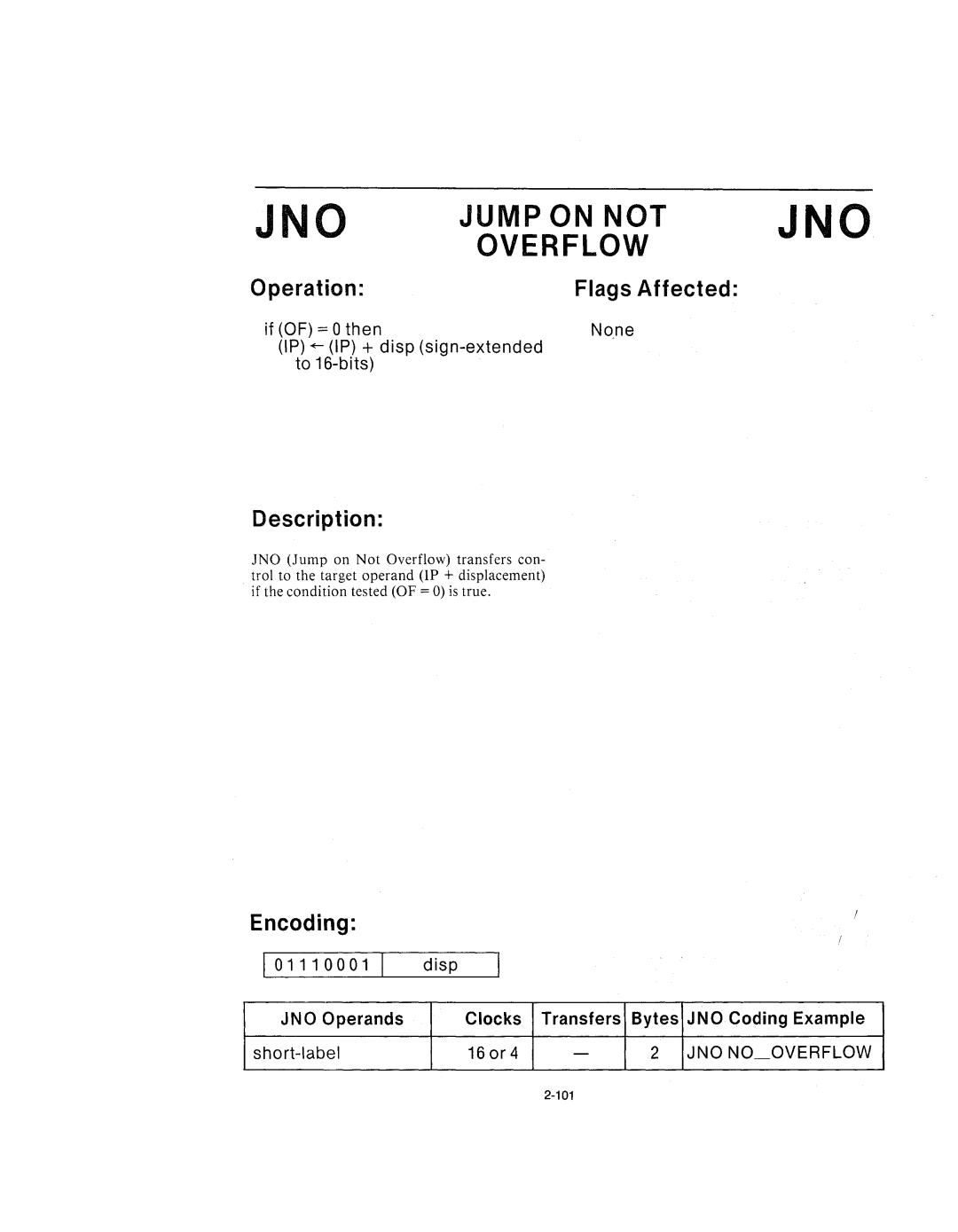 Intel 210200-002 manual Jump on not Overflow 