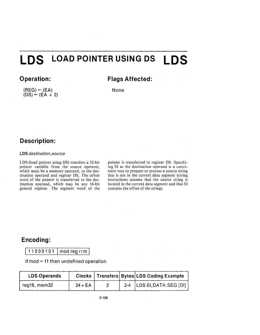 Intel 210200-002 manual 111 0001 01 1mod reg rIm, LOS destination,source 