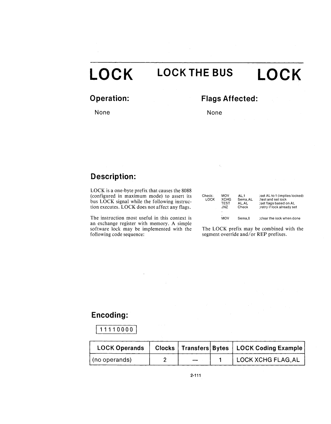 Intel 210200-002 manual Lock Lock the BUS Lock 