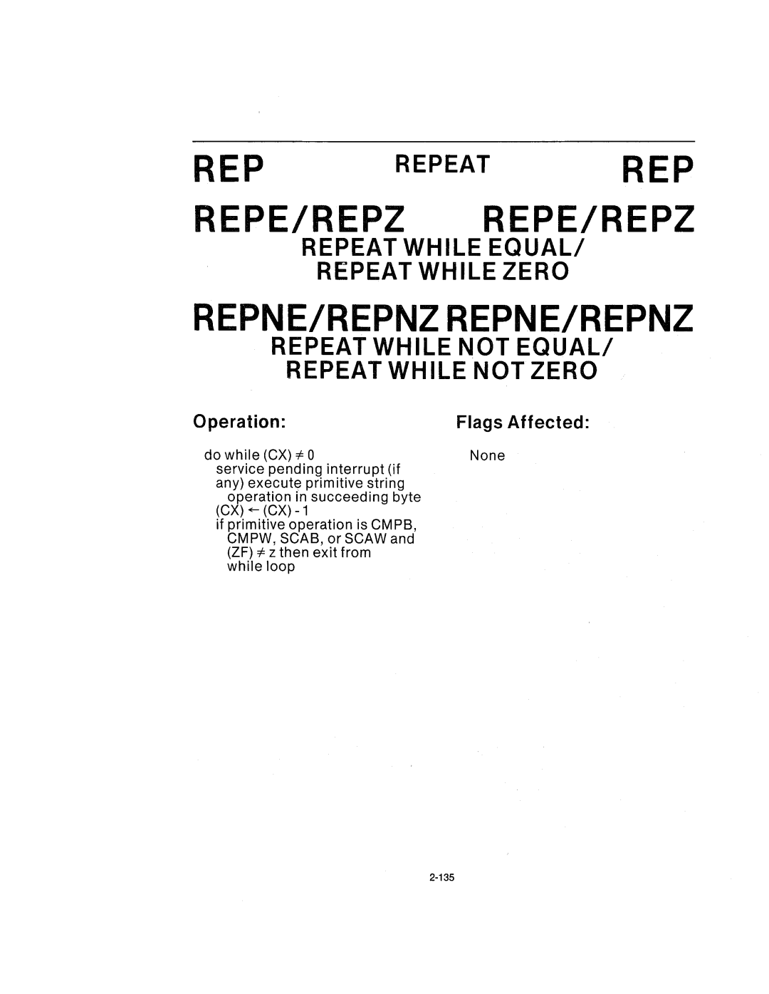 Intel 210200-002 manual Repeat While Equal Repeat While Zero, Repeat While not Equal Repeat While not Zero 