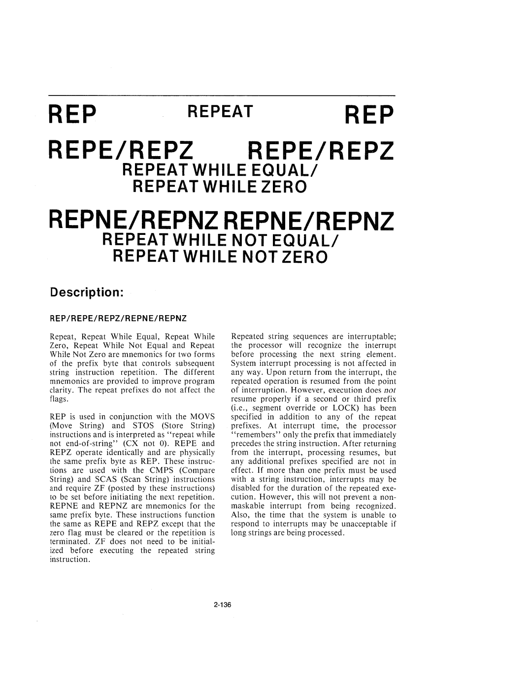 Intel 210200-002 manual Repeat While Equal Repeat While Zero, Repeat While not Equal Repeat While not Zero 