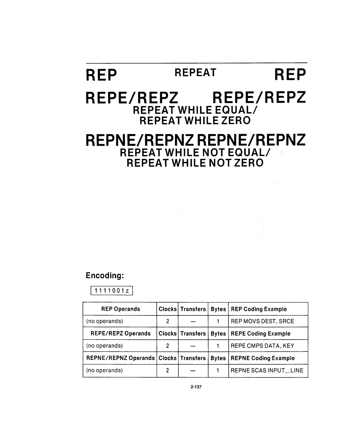 Intel 210200-002 manual Repeat While not Equal Repeatwhile not Zero, 1111001Z 