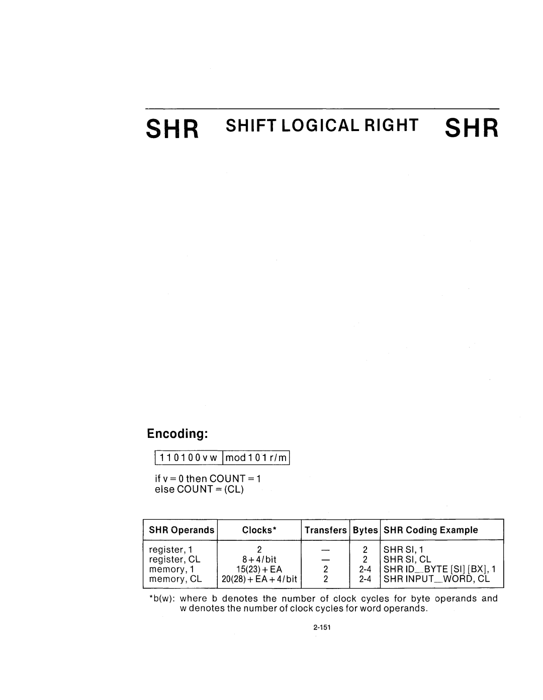 Intel 210200-002 manual 111 01 00 v w 1mod 1 01 rIm, If v = 0 then Count = 1 else Count = CL 