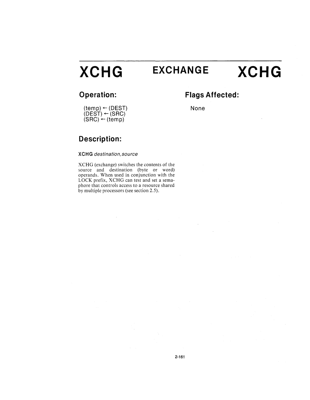 Intel 210200-002 manual Exchange Xchg, Xchg destination, source 