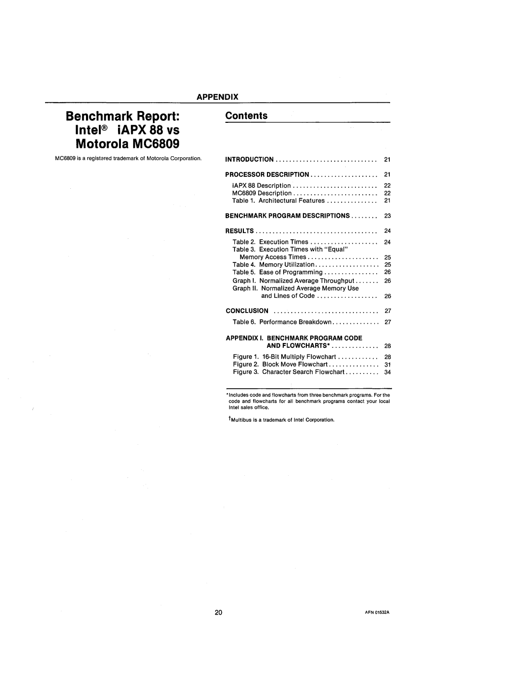 Intel 210200-002 manual Benchmark Report Intel iAPX 88 vs Motorola MC6809 