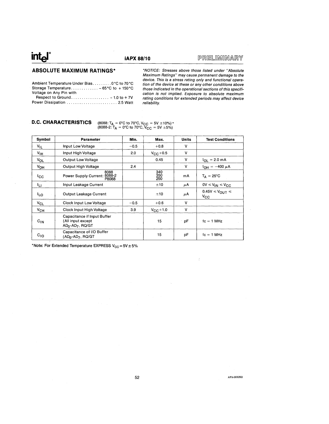 Intel 210200-002 manual Absolute Maximum RATINGS· 