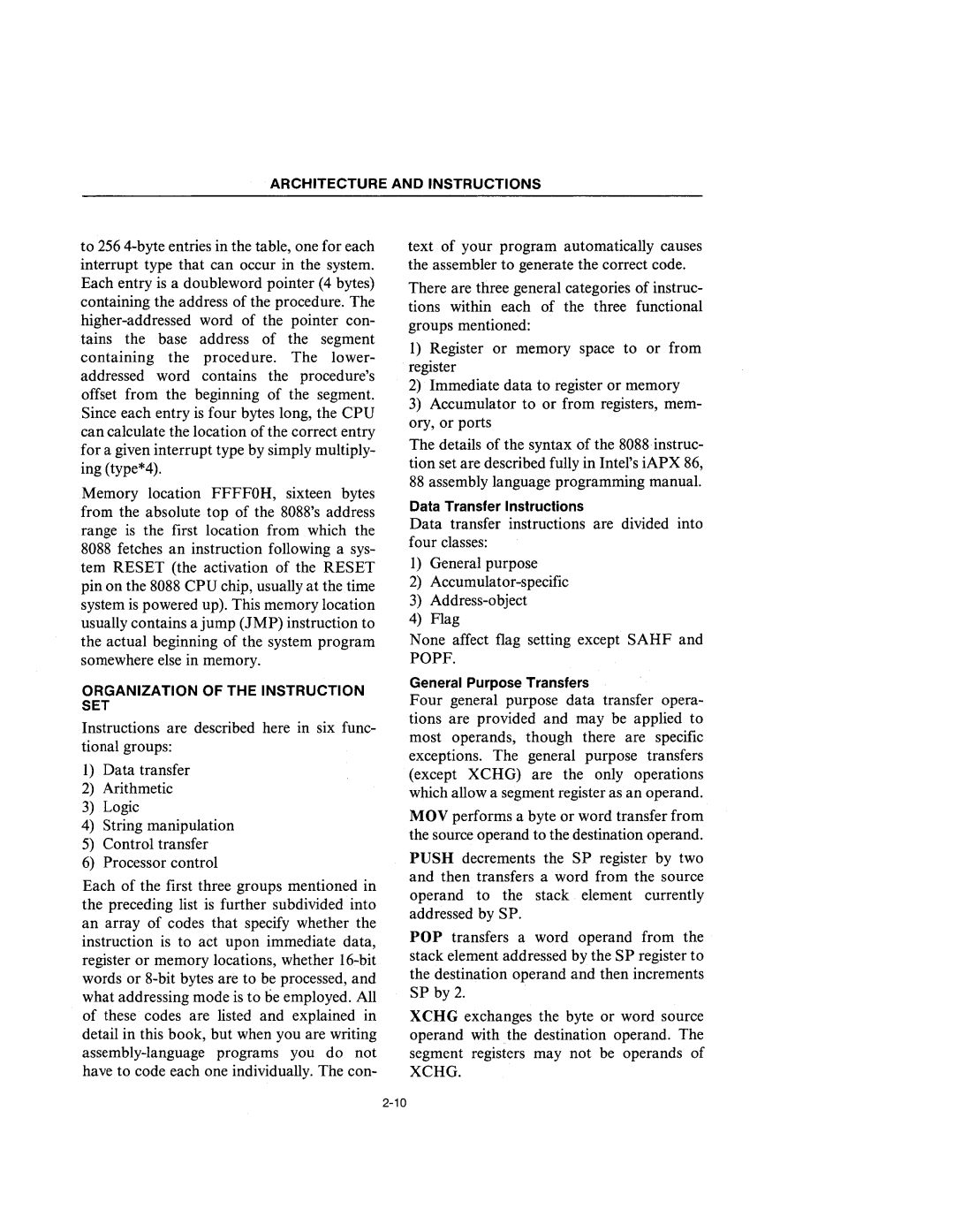 Intel 210200-002 manual Organization of the Instruction SET 