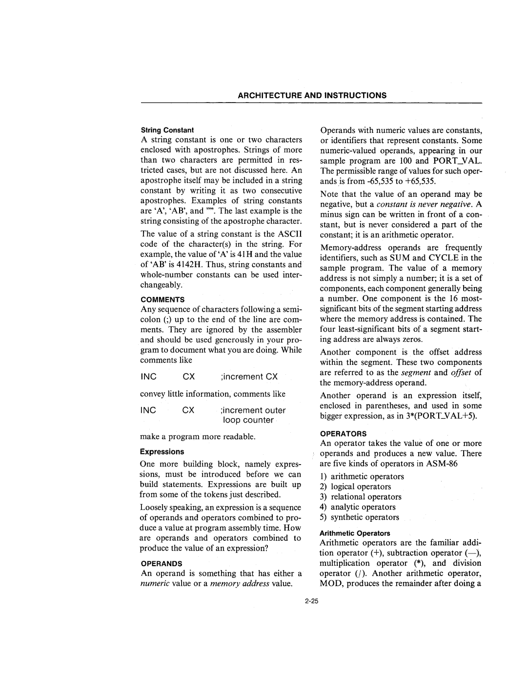 Intel 210200-002 manual INC CX increment CX 