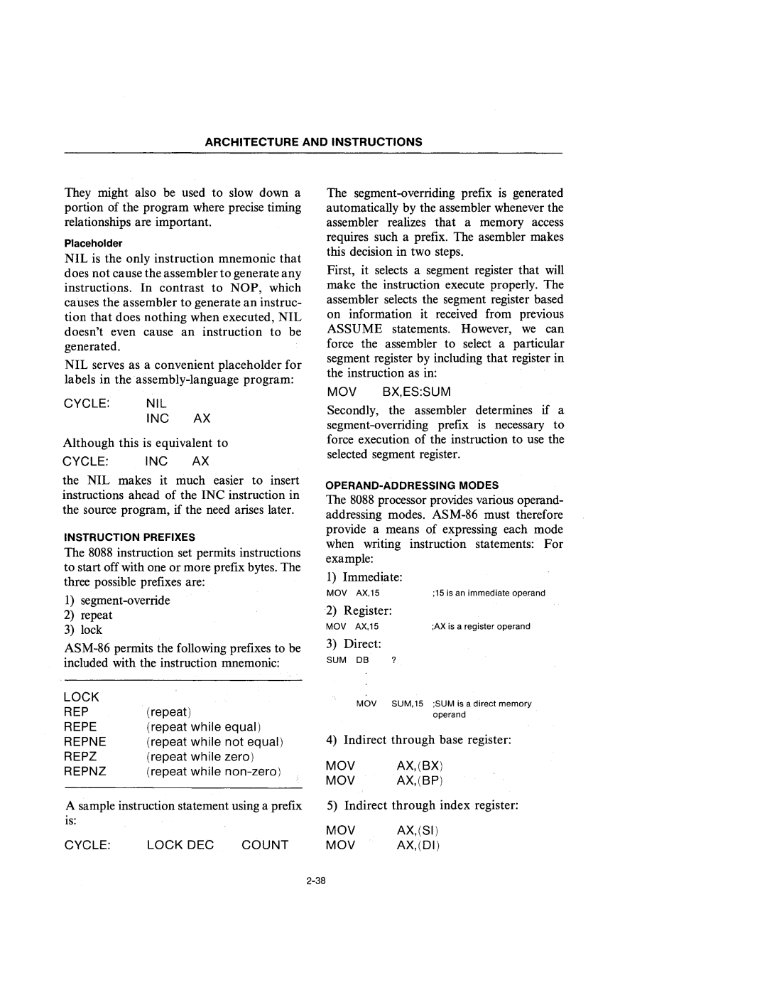 Intel 210200-002 manual Cycle NIL INC AX 