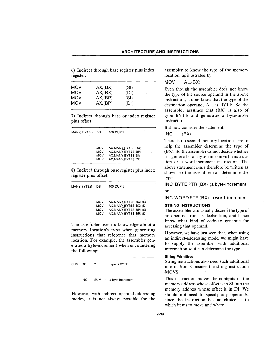 Intel 210200-002 manual Mov Ax,Bx Si 