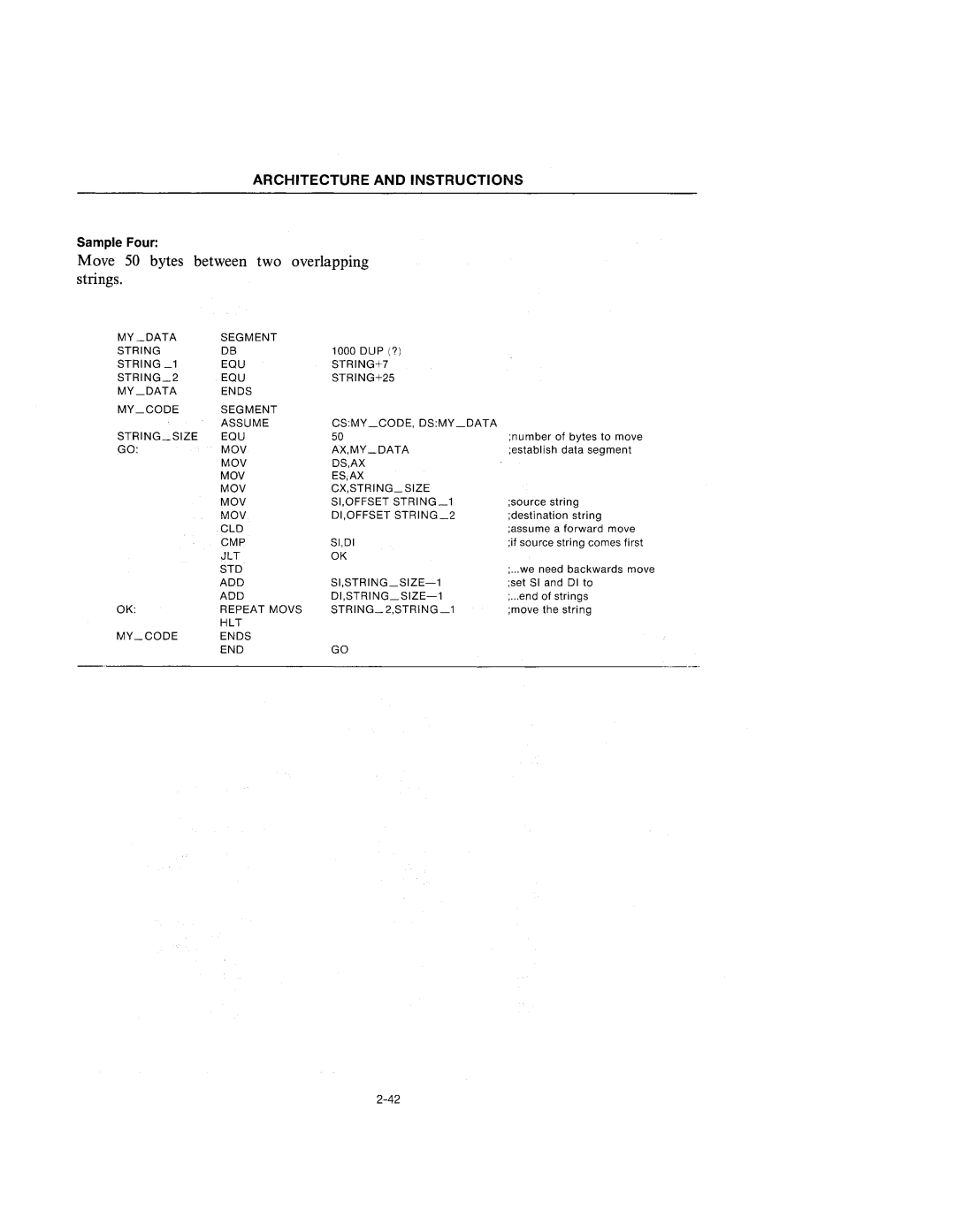 Intel 210200-002 manual Move 50 bytes between two overlapping strings 