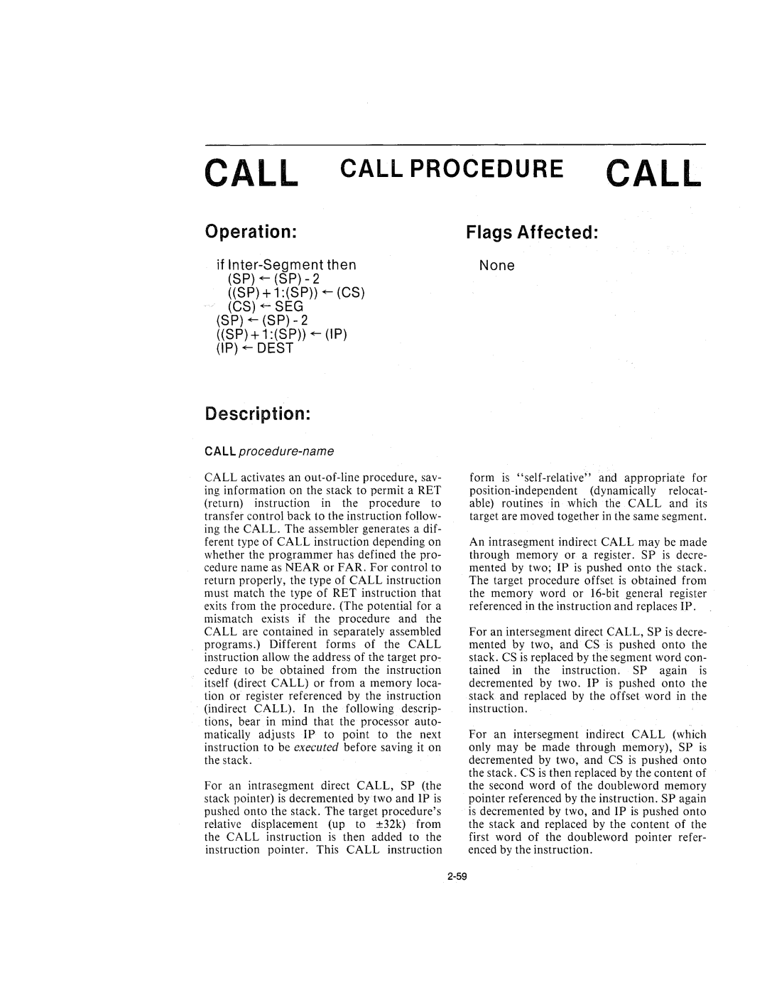 Intel 210200-002 manual Call Call Procedure Call, Call procedure-name 