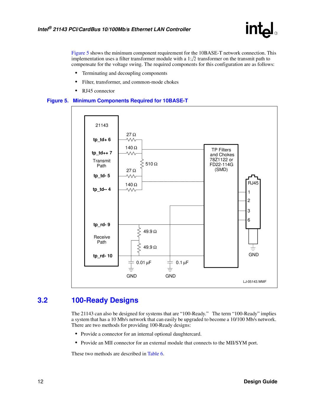 Intel 21143 manual Ready Designs, Minimum Components Required for 10BASE-T 