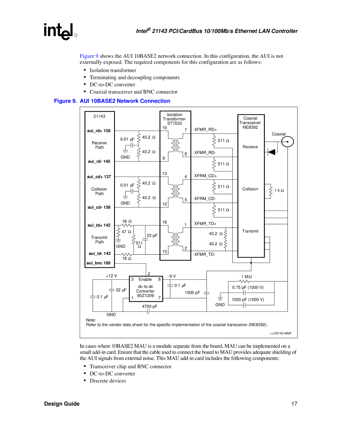 Intel 21143 manual AUI 10BASE2 Network Connection 