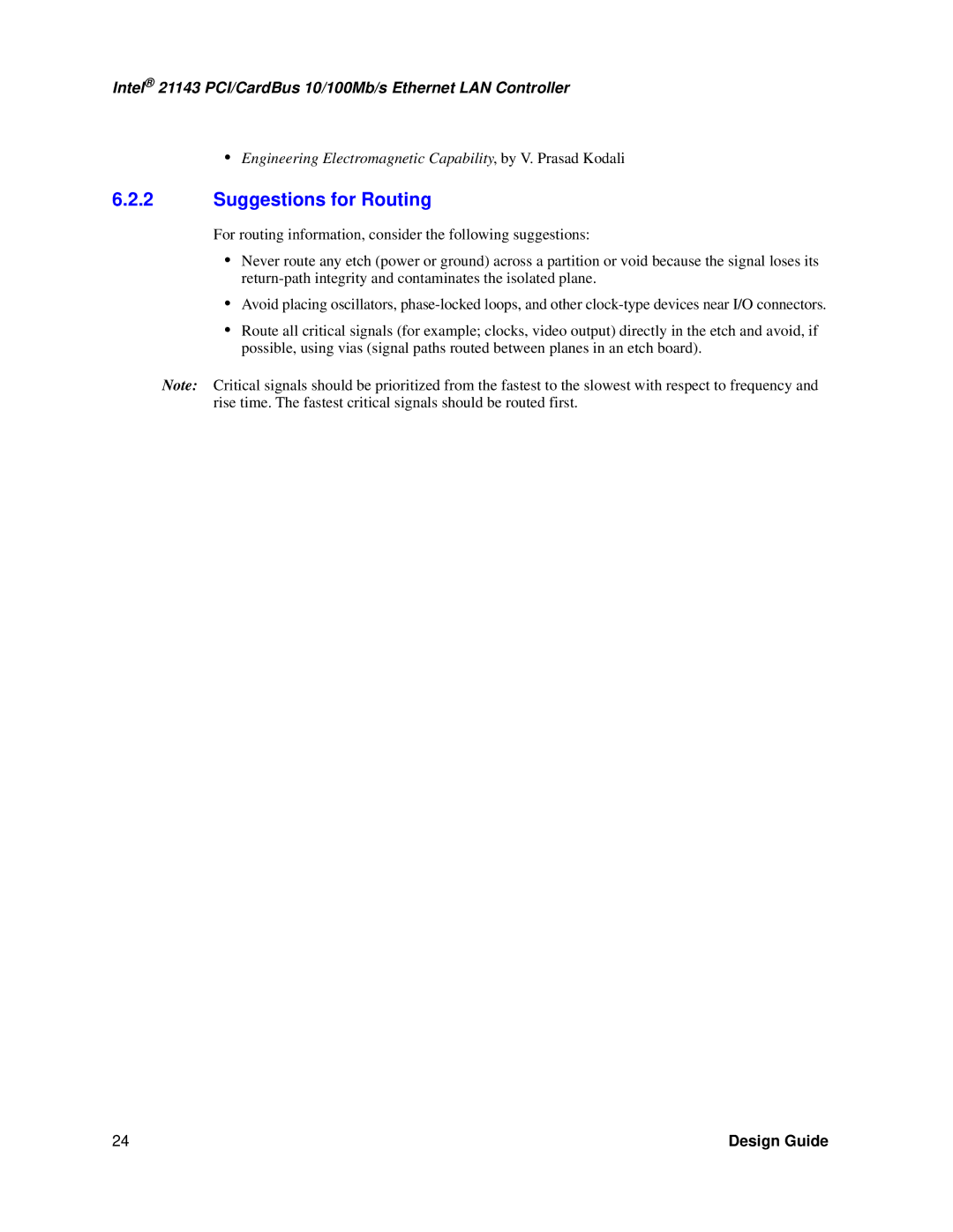 Intel 21143 manual Suggestions for Routing 