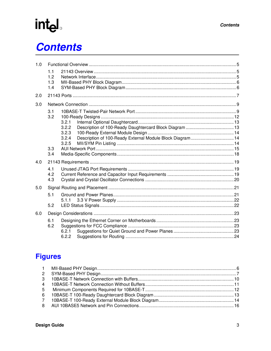 Intel 21143 manual Contents 