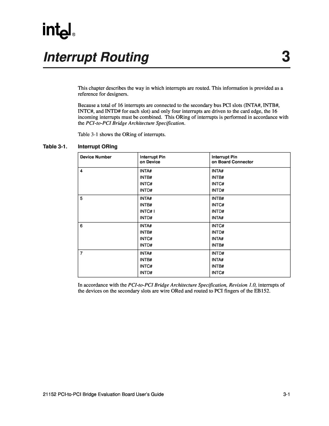 Intel 21152 manual Interrupt Routing, Interrupt ORing 