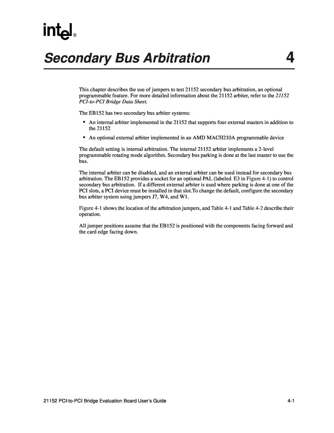 Intel 21152 manual Secondary Bus Arbitration 