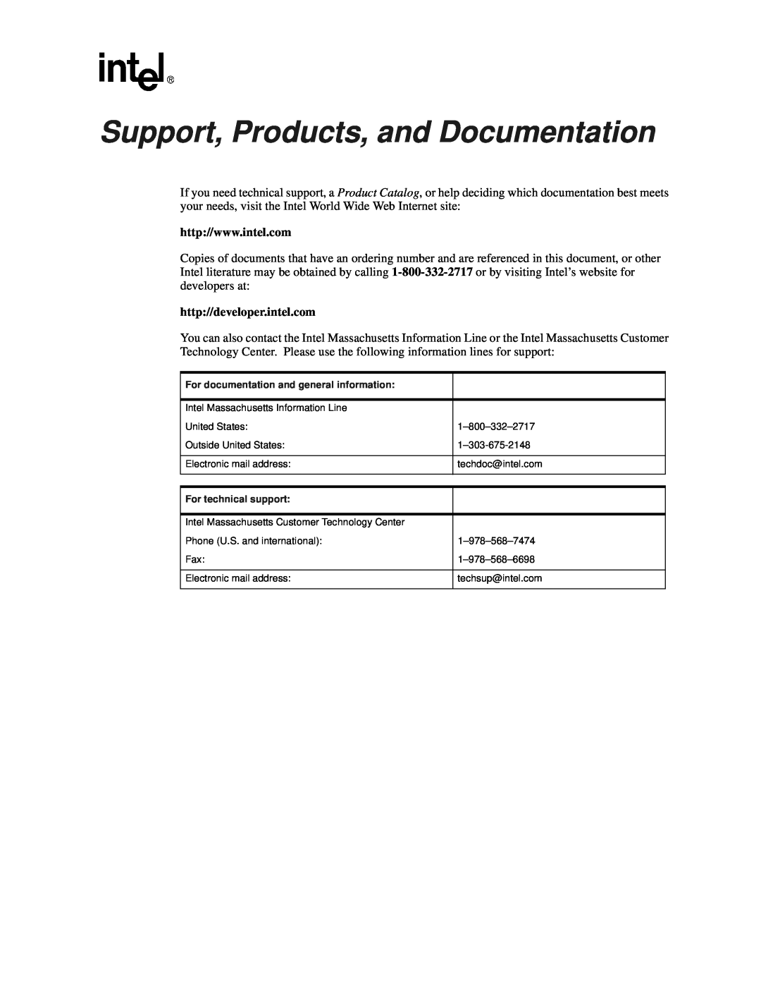 Intel 21152 manual Support, Products, and Documentation, http//developer.intel.com 