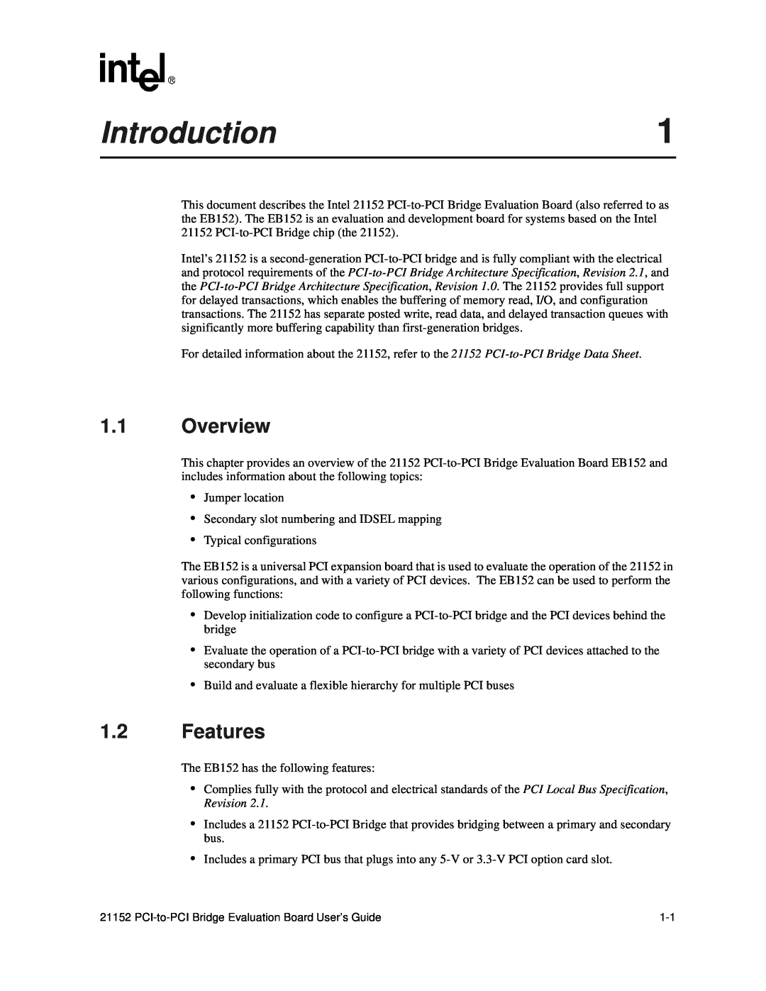 Intel 21152 manual Introduction, Overview, Features 