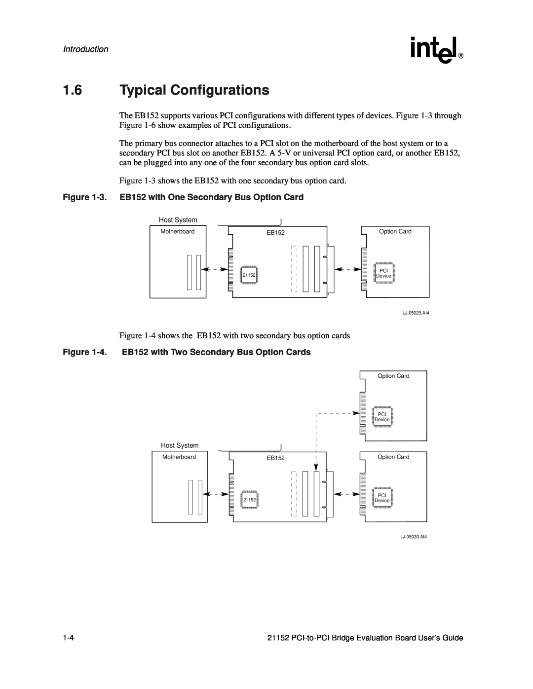 Intel 21152 manual Typical Configurations, 3. EB152 with One Secondary Bus Option Card, Introduction 