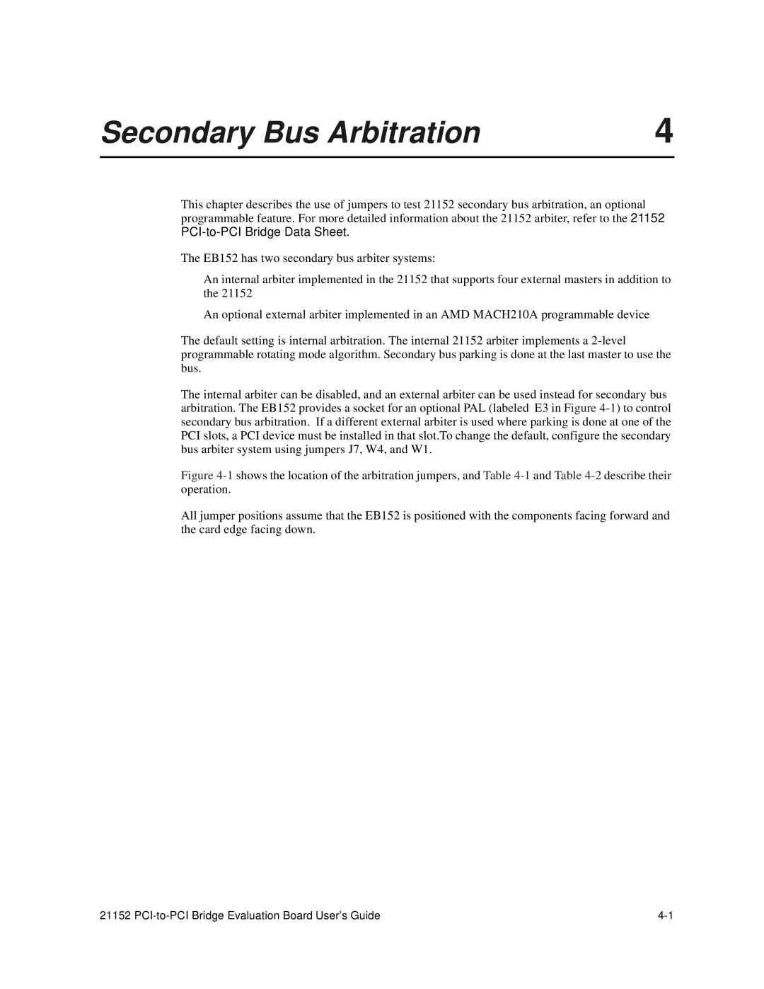 Intel 21152 manual Secondary Bus Arbitration 