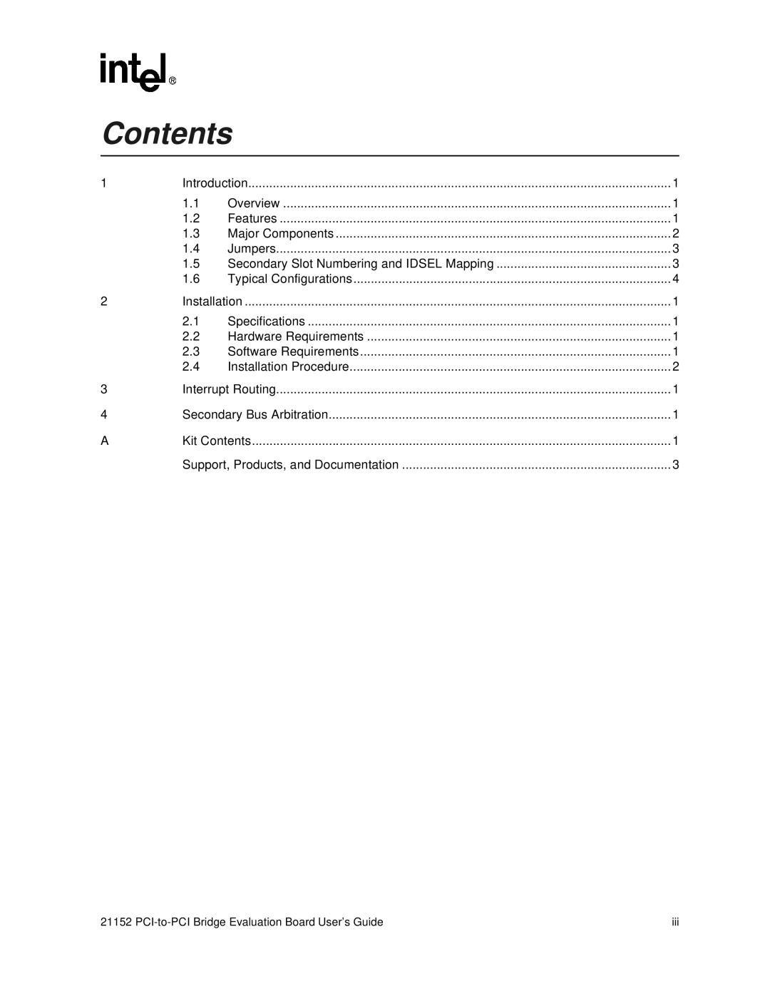 Intel 21152 manual Contents 