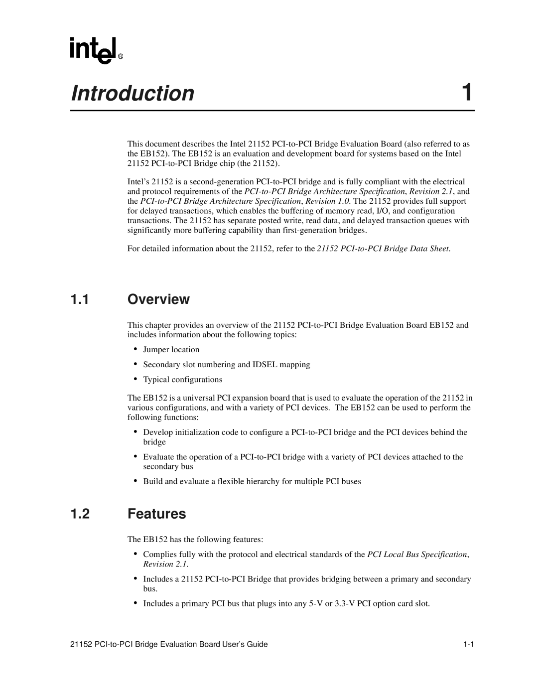 Intel 21152 manual Introduction, Overview, Features 