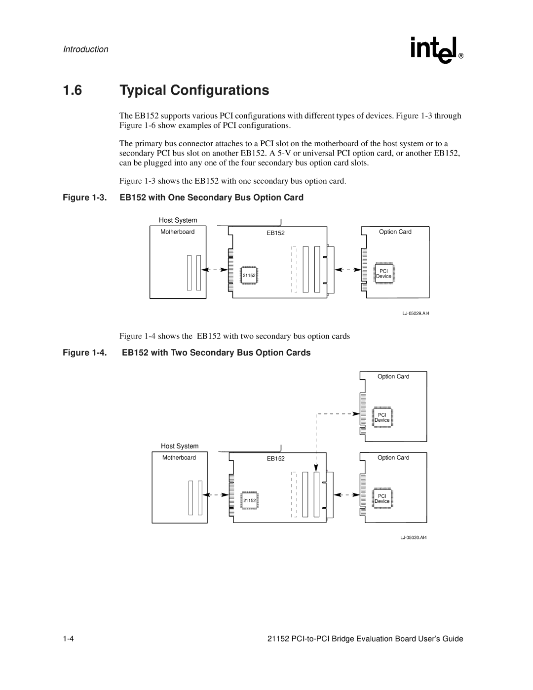 Intel 21152 manual Typical Configurations, EB152 with One Secondary Bus Option Card 