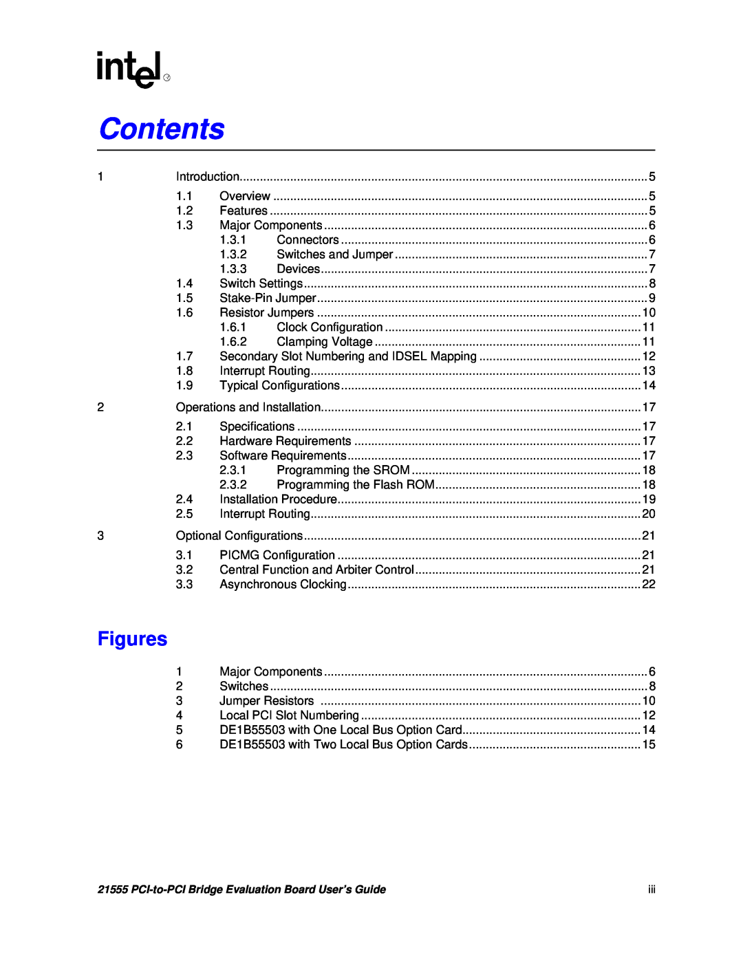 Intel 21555 manual Contents, Figures 