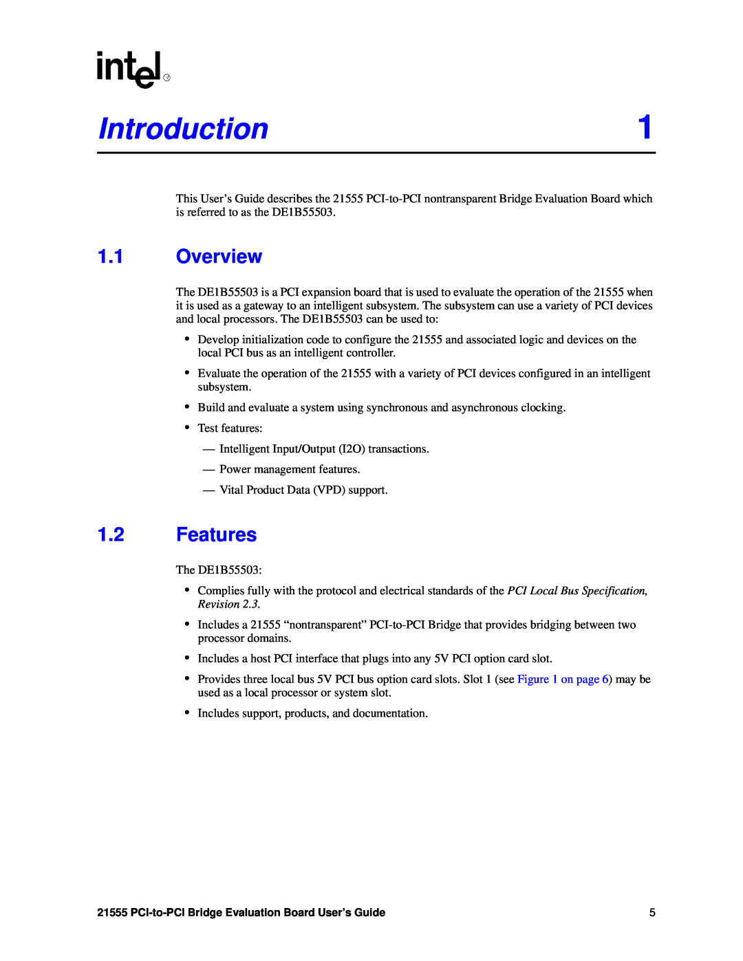 Intel 21555 manual Introduction, Overview, Features 