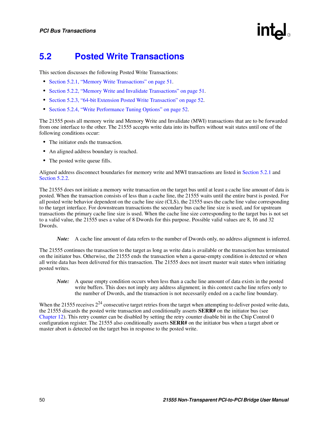 Intel 21555 user manual Posted Write Transactions 