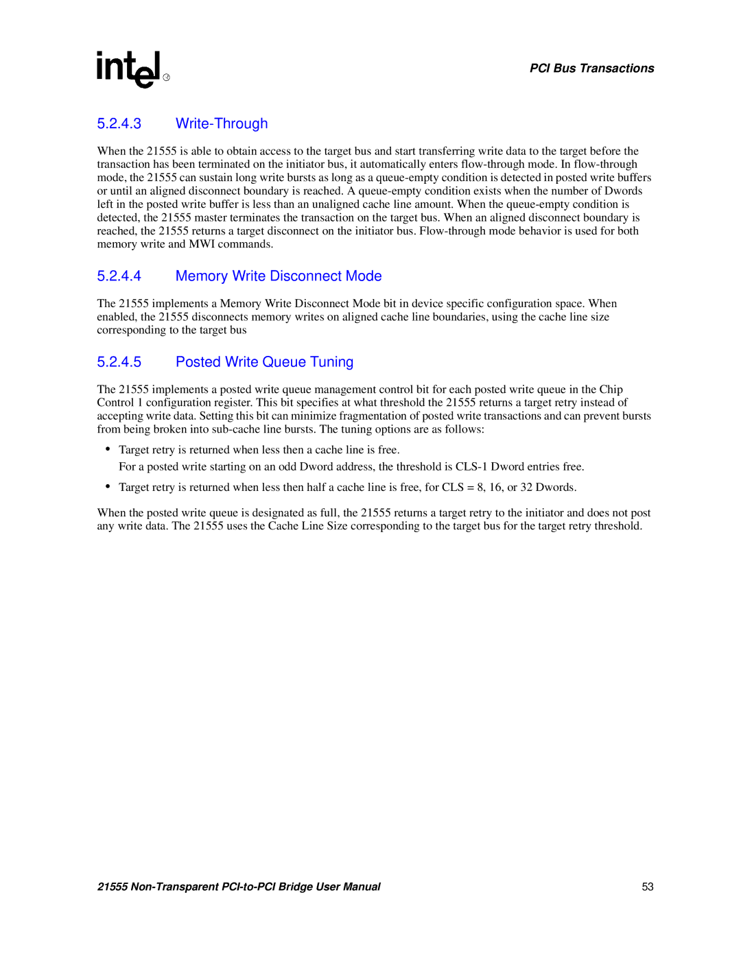 Intel 21555 user manual Write-Through 