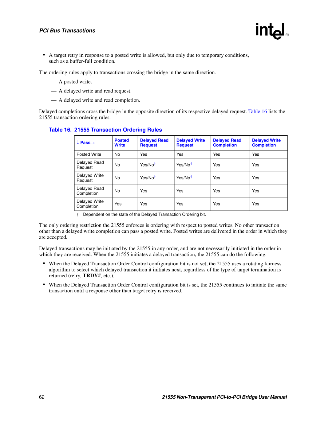 Intel 21555 user manual Transaction Ordering Rules 