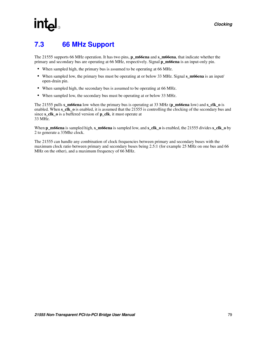 Intel 21555 user manual MHz Support 