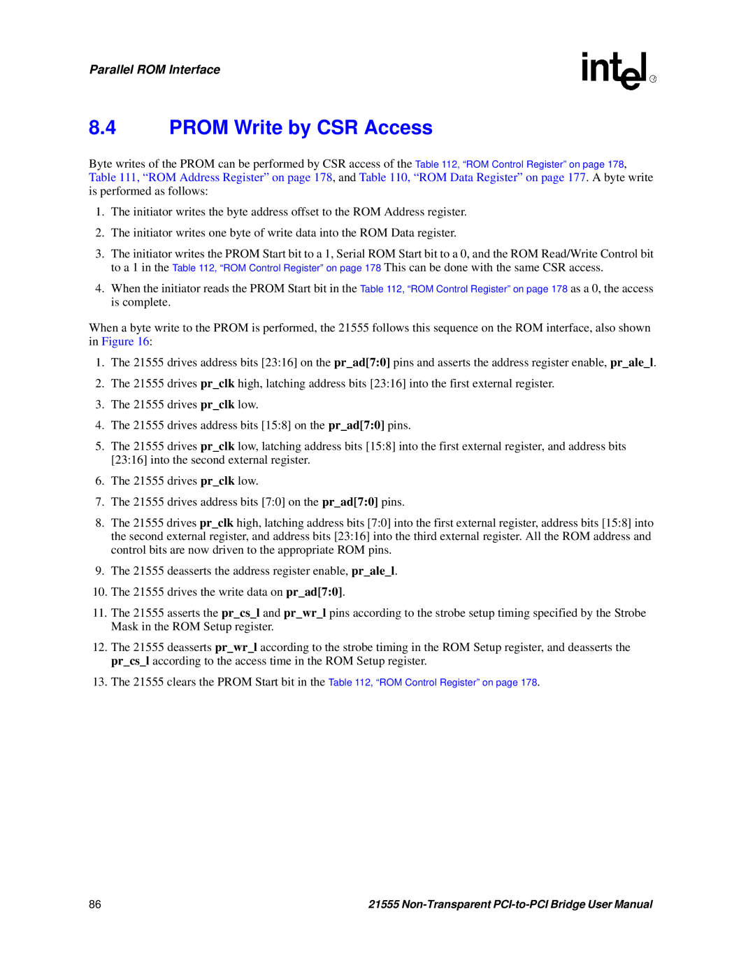 Intel 21555 user manual Prom Write by CSR Access 