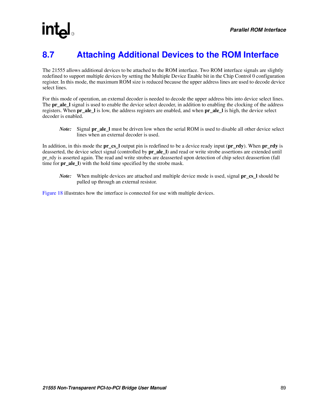 Intel 21555 user manual Attaching Additional Devices to the ROM Interface 