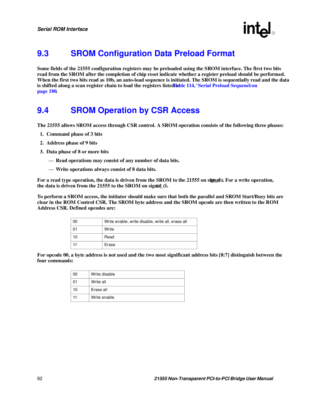 Intel 21555 user manual Srom Configuration Data Preload Format, Srom Operation by CSR Access 